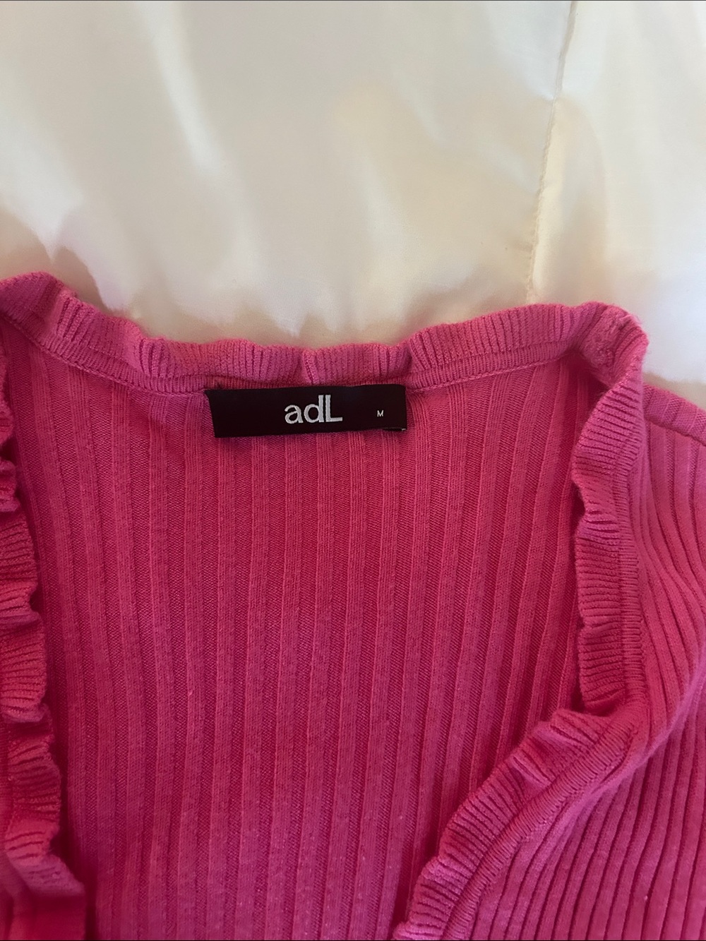 Pink Ribbed Ruffle Button-Down Top - Picture 2 of 2